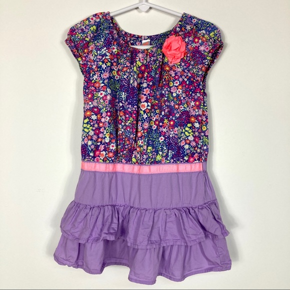Cherokee Girl's 4T Short Sleeve Purple & Pink Floral Ruffle Dress - Picture 14 of 14